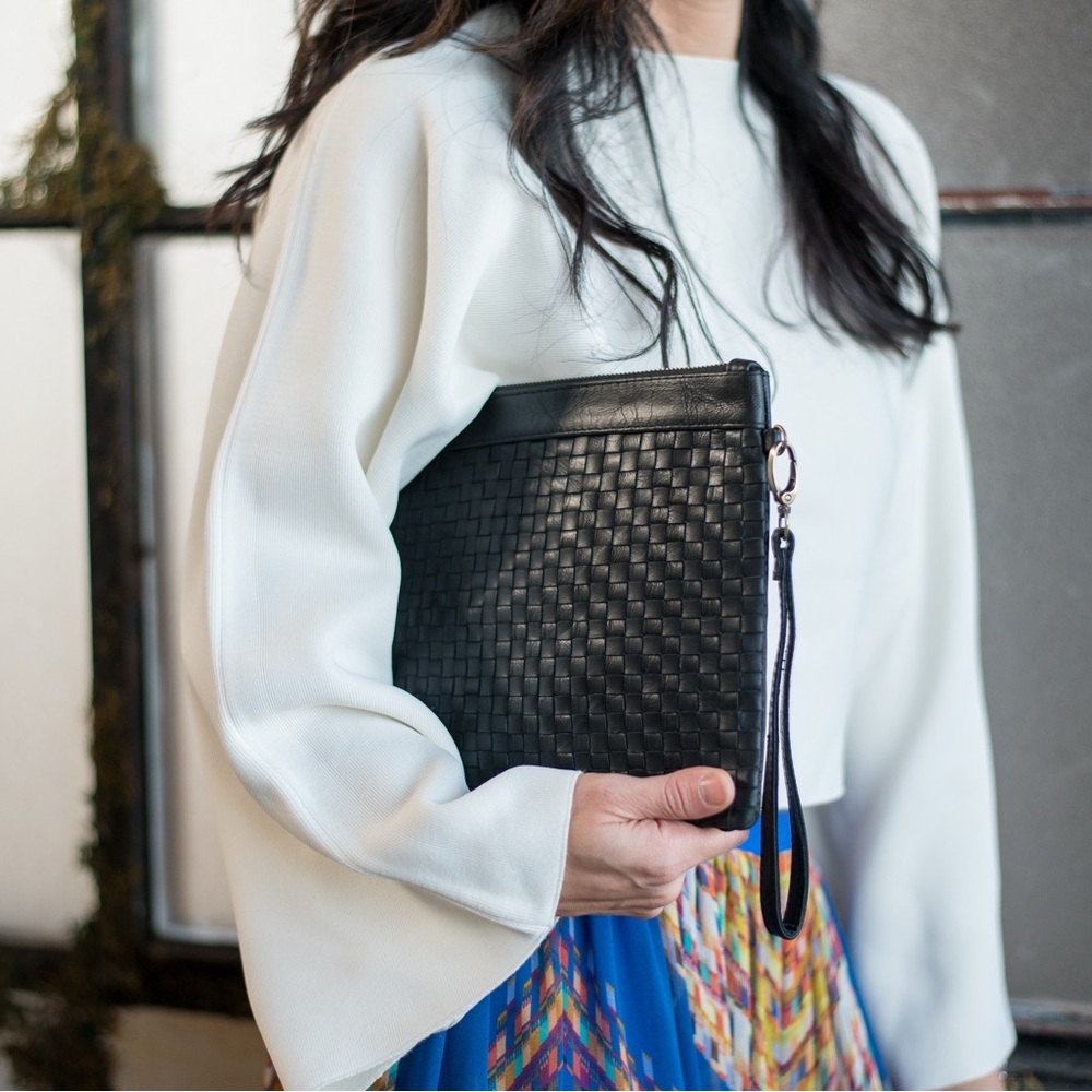 Leather Woven Clutch